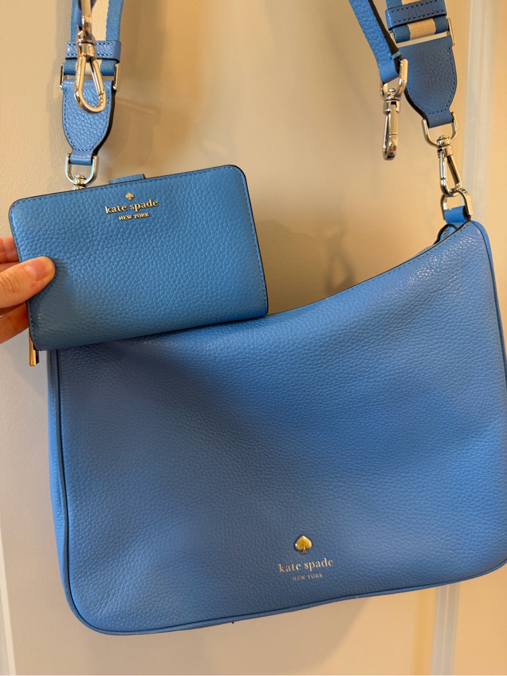Kate Spade Sky Blue Pebbled Leather Shoulder Bag With Wallet